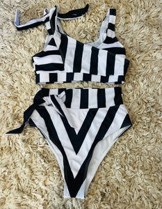 Stripe high waist tie detail bikini