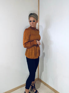 Mock neck ruffled slim fit blouse- orange